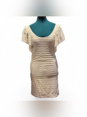 B_Envied Cream Lace Flutter Sleeve Mini Dress